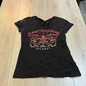 Planet Hollywood Orlando black pink short sleeve shirt top
